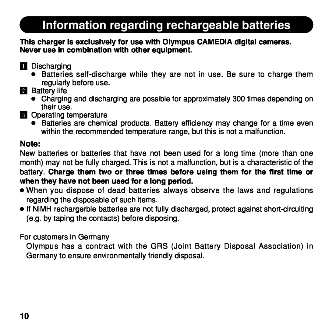 Olympus BU-200 instruction manual Information regarding rechargeable batteries 