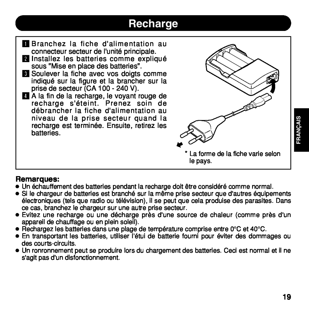 Olympus BU-200 instruction manual Recharge, Remarques 
