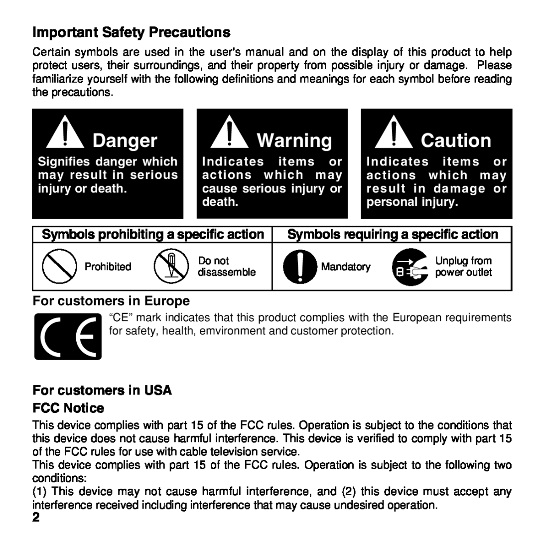 Olympus BU-200 Danger, Important Safety Precautions, Symbols prohibiting a specific action, For customers in Europe 