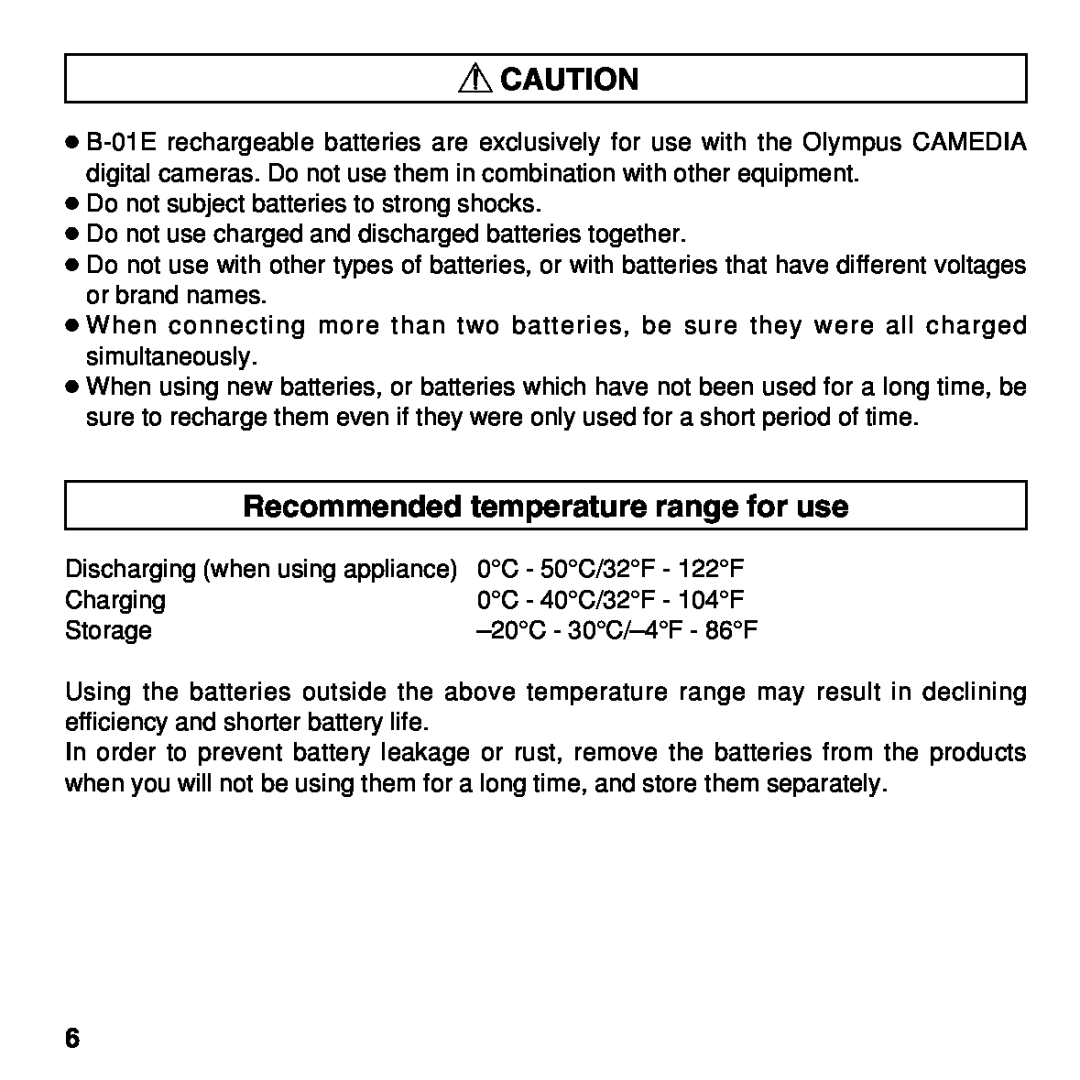 Olympus BU-200 instruction manual Recommended temperature range for use 
