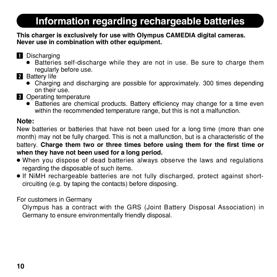 Olympus BU-300 instruction manual Information regarding rechargeable batteries 