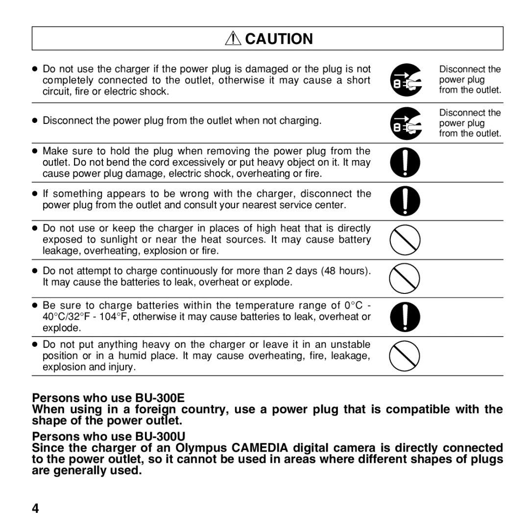 Olympus BU-300 instruction manual Disconnect the power plug from the outlet 