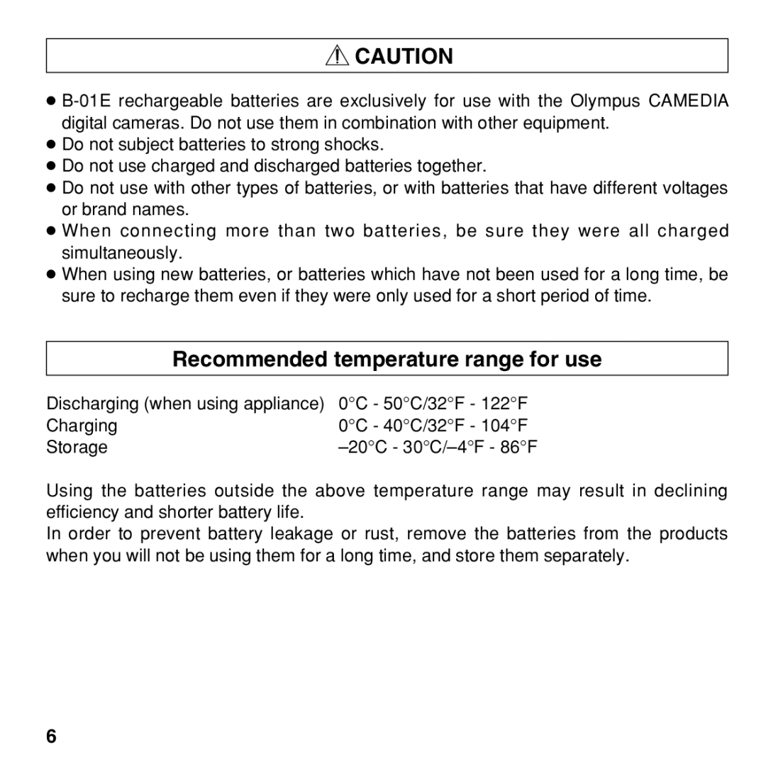 Olympus BU-300 instruction manual Recommended temperature range for use 