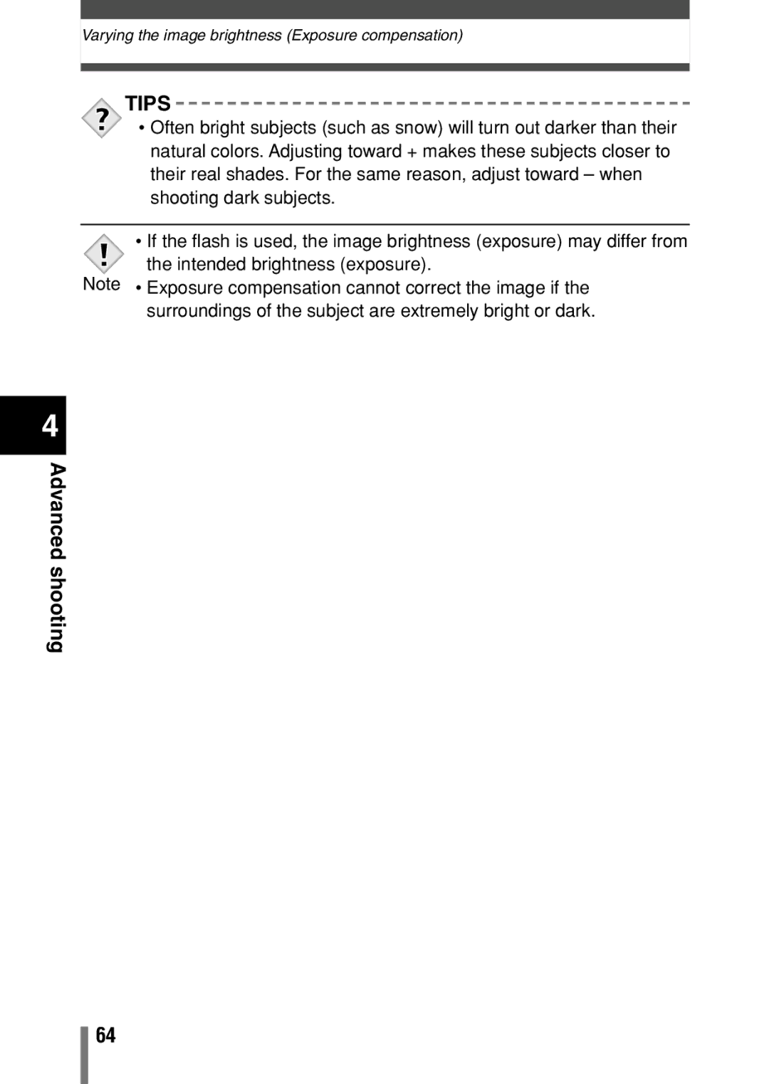 Olympus C-150 quick start Varying the image brightness Exposure compensation 