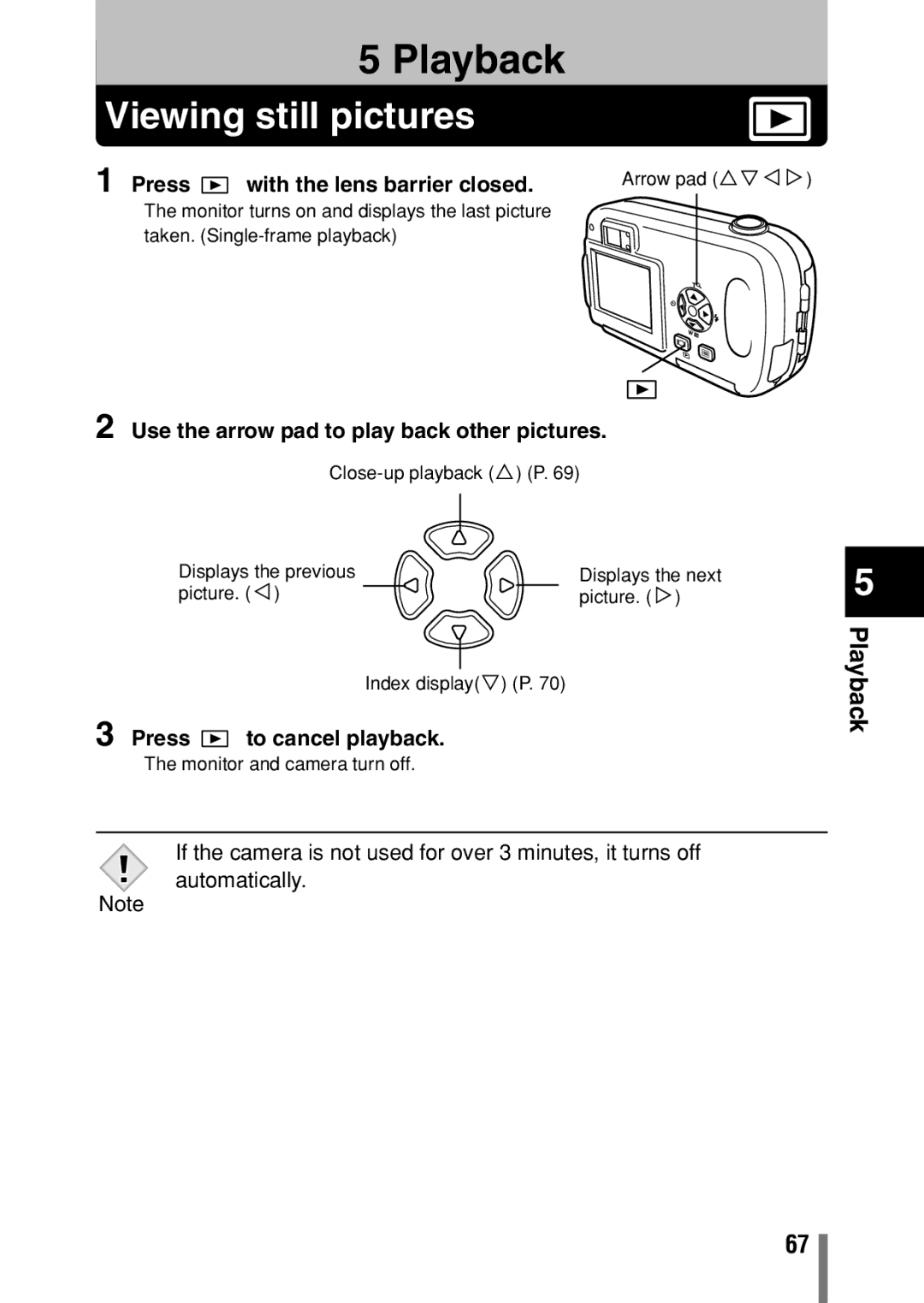 Olympus C-150 quick start Viewing still pictures, Playback, Use the arrow pad to play back other pictures 