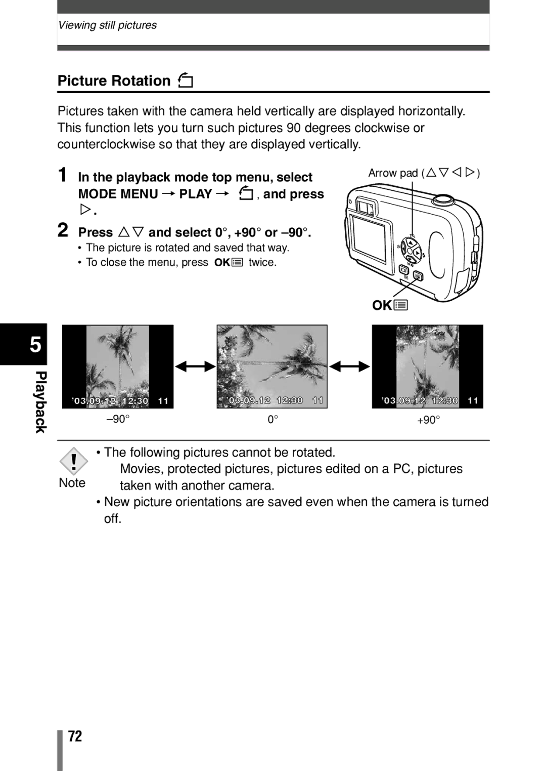 Olympus C-150 quick start Picture Rotation, Playback 