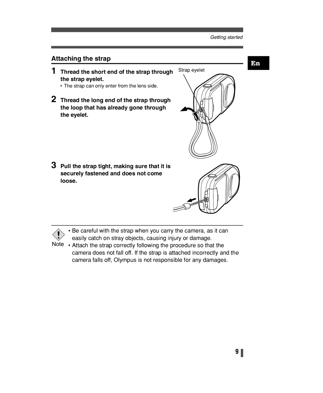 Olympus C-150 quick start Attaching the strap 