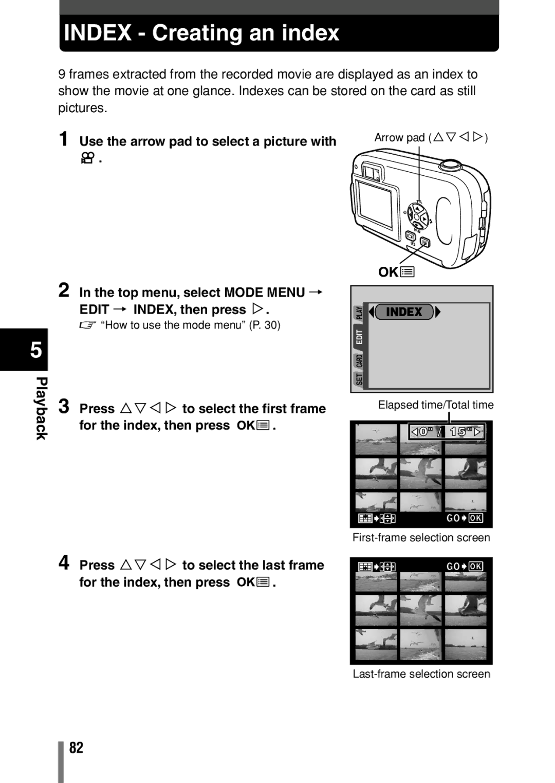 Olympus C-150 quick start Index Creating an index, Top menu, select Mode Menu T Edit T INDEX, then press í 