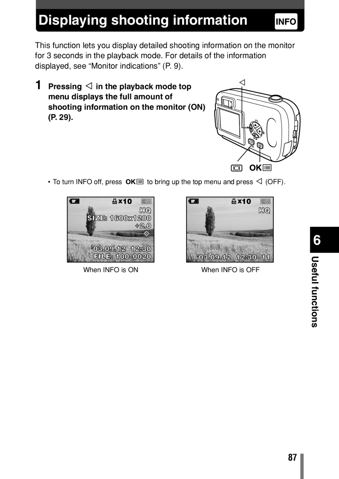 Olympus C-150 quick start Displaying shooting information 