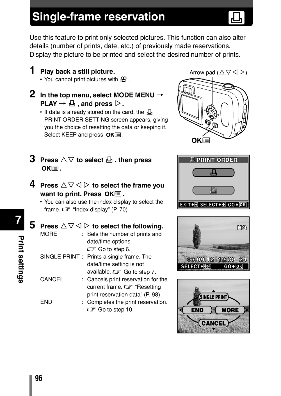 Olympus C-150 quick start Single-frame reservation, Press ÑñÉí to select the following, END More 