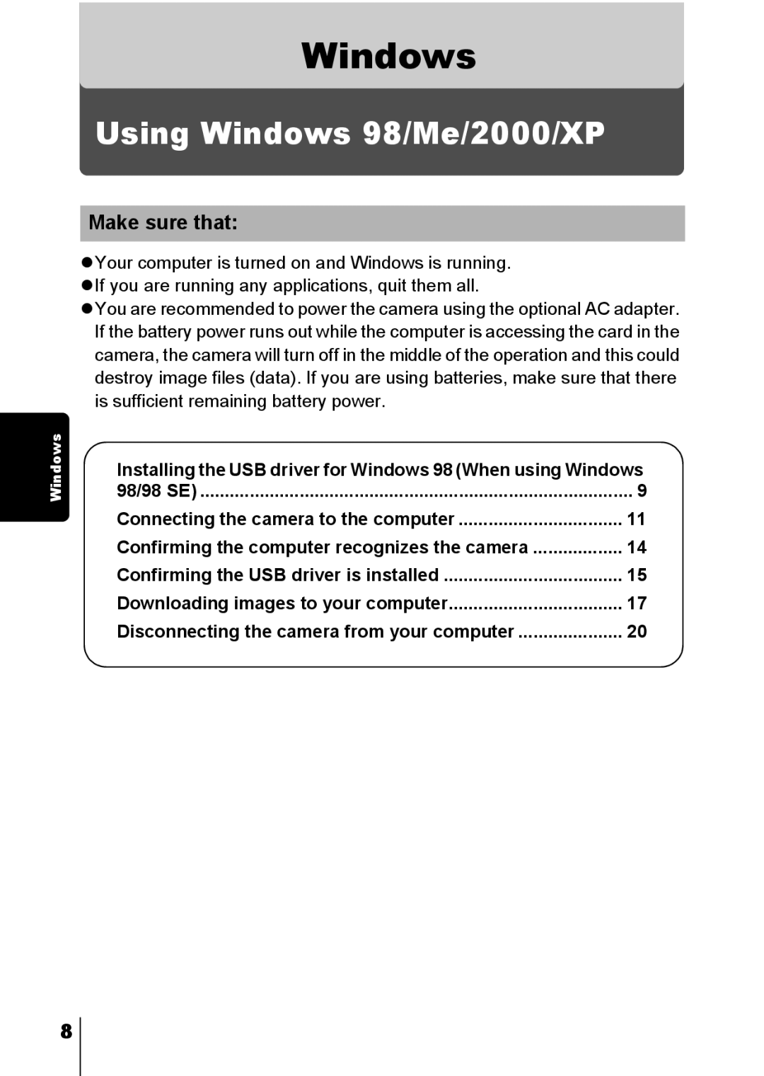 Olympus C-150 quick start Windows 