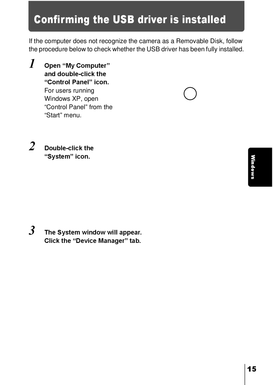 Olympus C-150 quick start Confirming the USB driver is installed 