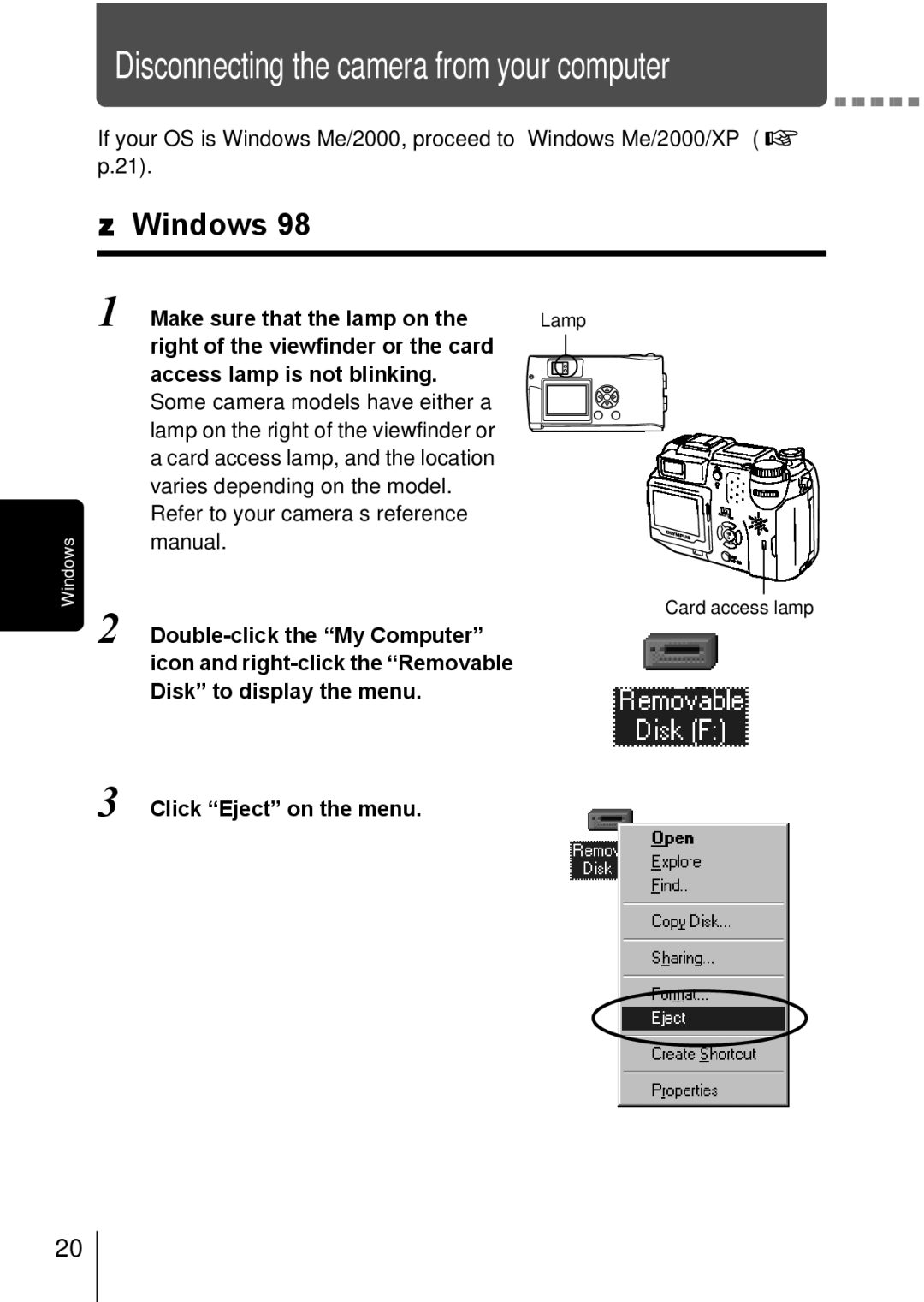 Olympus C-150 quick start Disconnecting the camera from your computer 