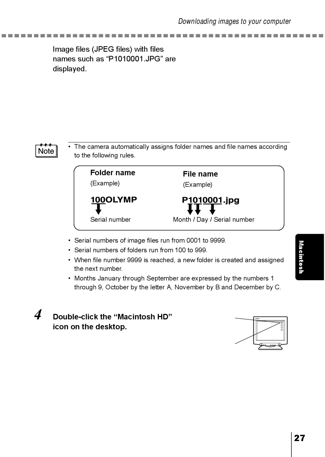 Olympus C-150 quick start Double-click the Macintosh HD icon on the desktop 