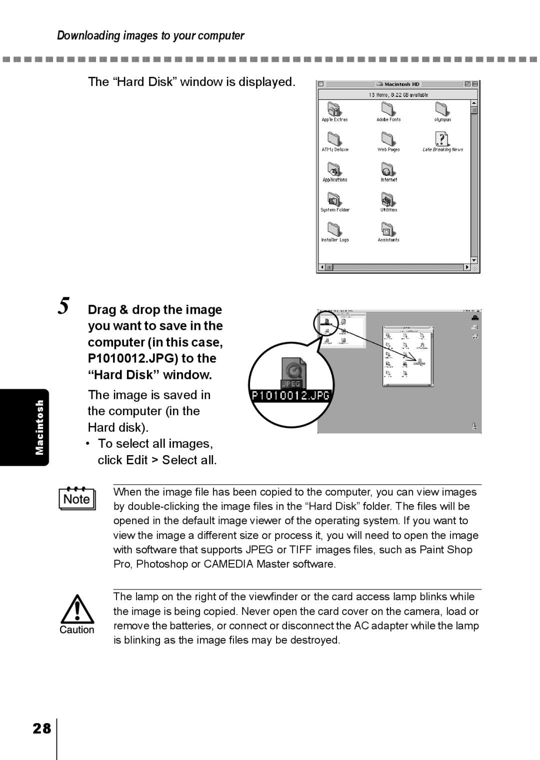 Olympus C-150 quick start Hard Disk window is displayed 