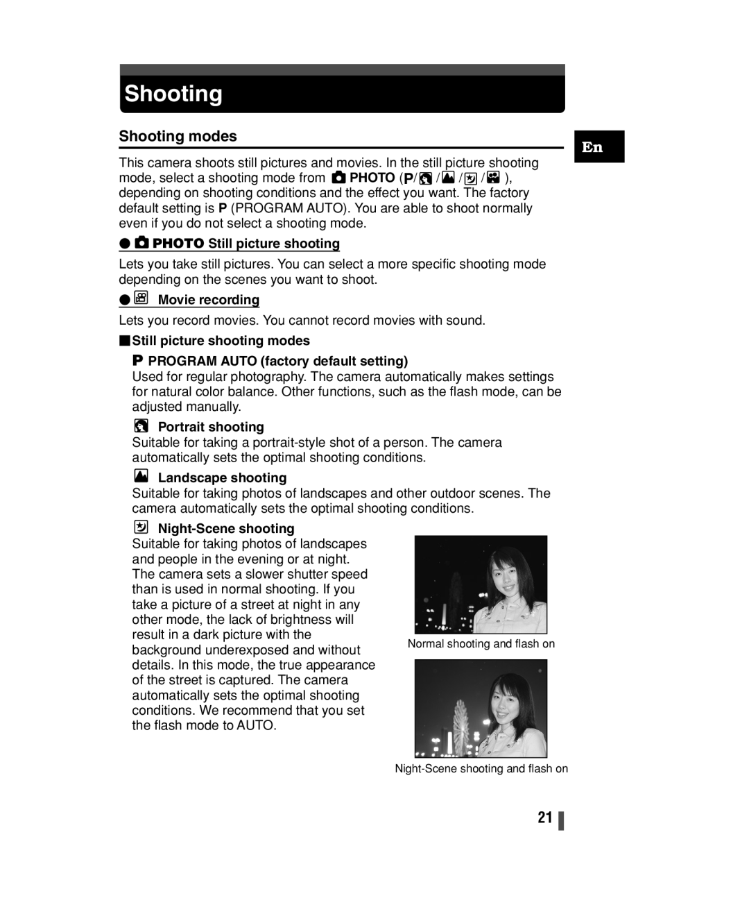 Olympus C-150 quick start Shooting modes 