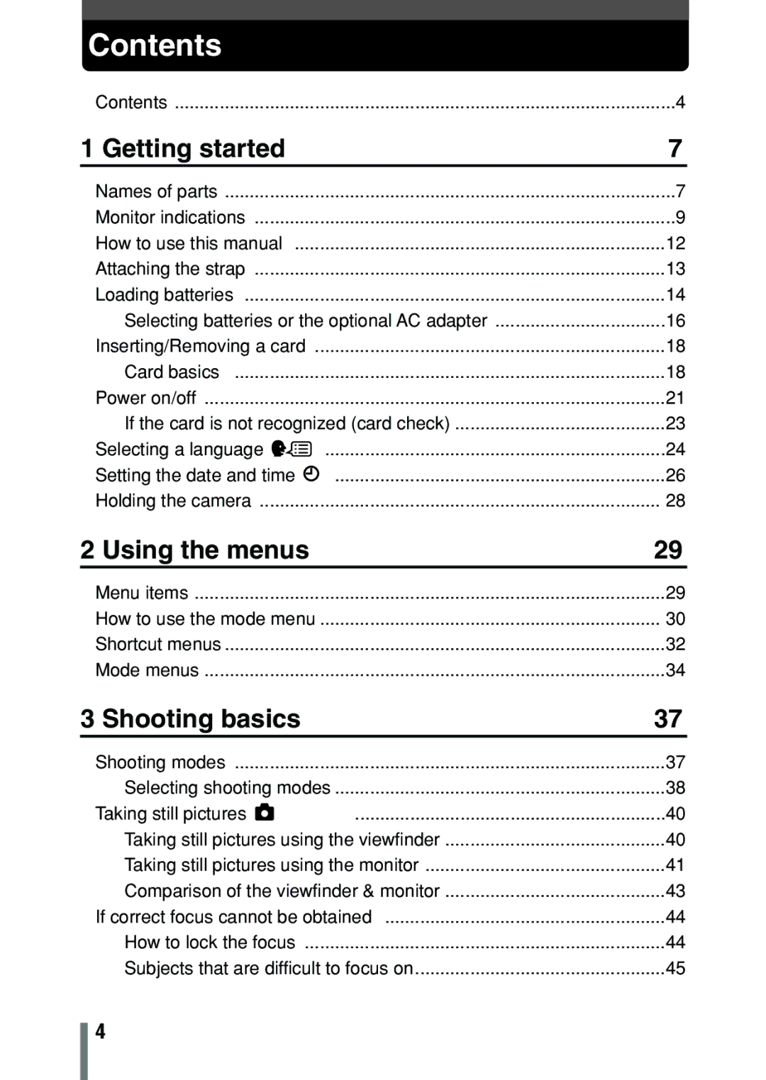 Olympus C-150 quick start Contents 