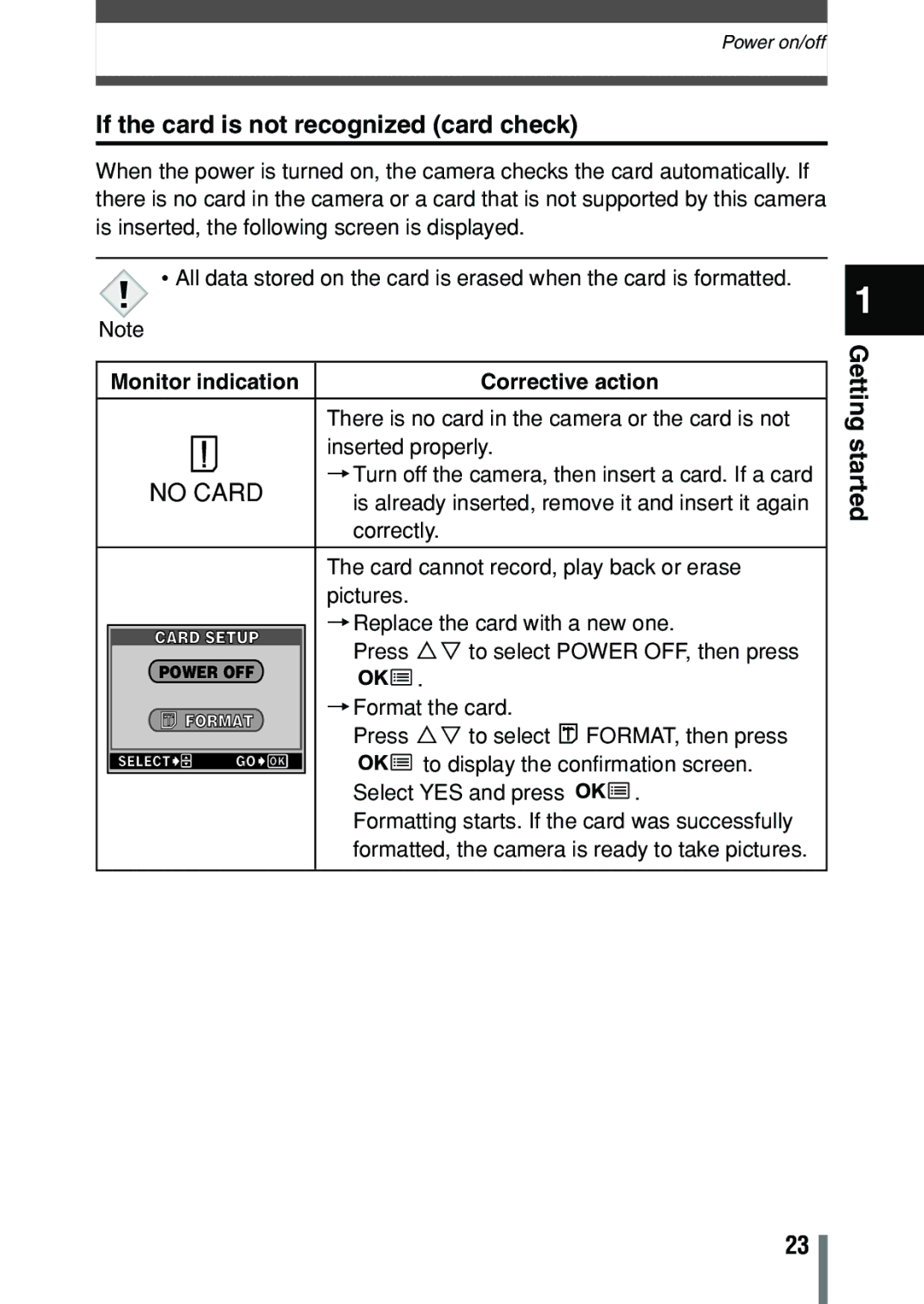 Olympus C-150 quick start If the card is not recognized card check, Corrective action 