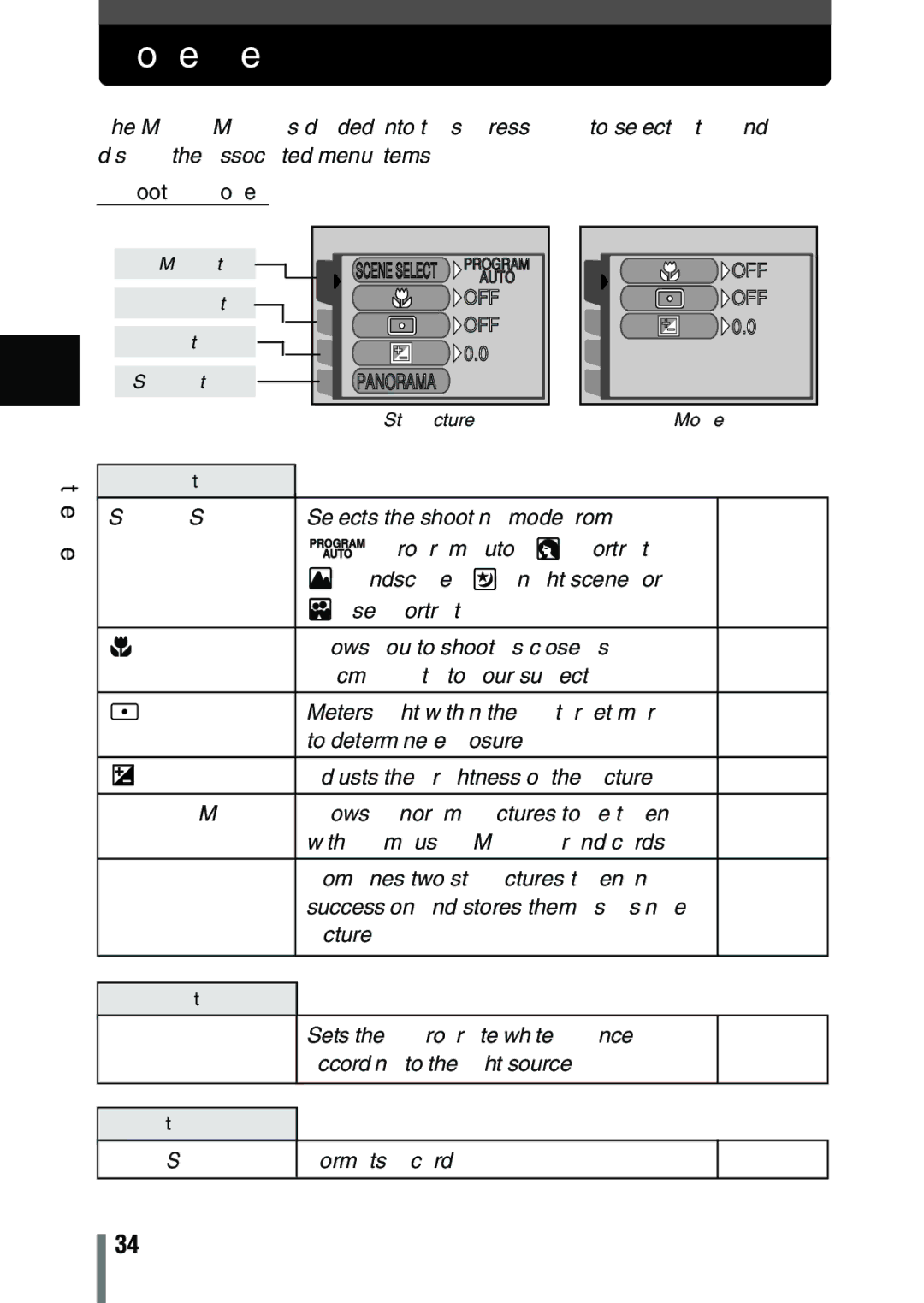 Olympus C-150 quick start Mode menus, Panorama 