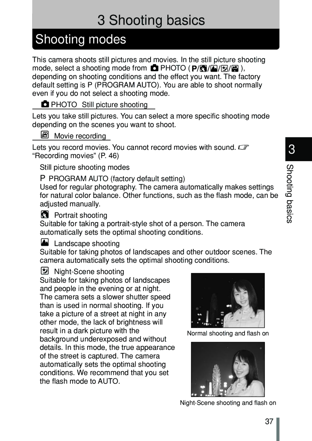 Olympus C-150 quick start Shooting modes, Shooting basics,  Photo Still picture shooting,  Movie recording 