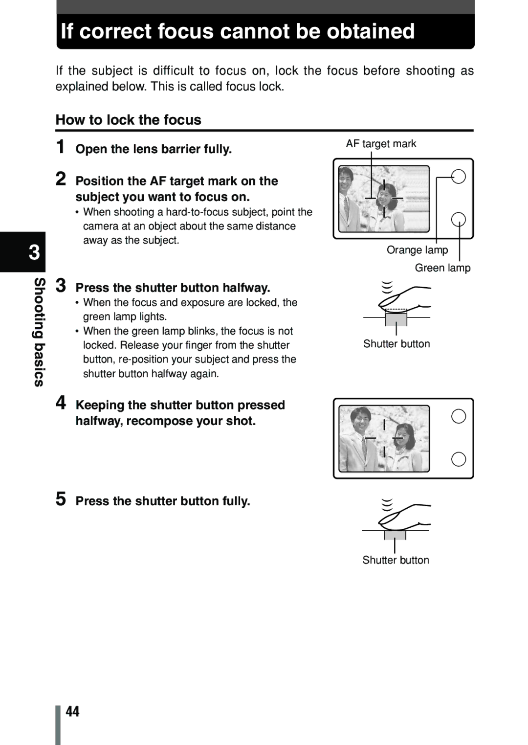 Olympus C-150 quick start If correct focus cannot be obtained, How to lock the focus 