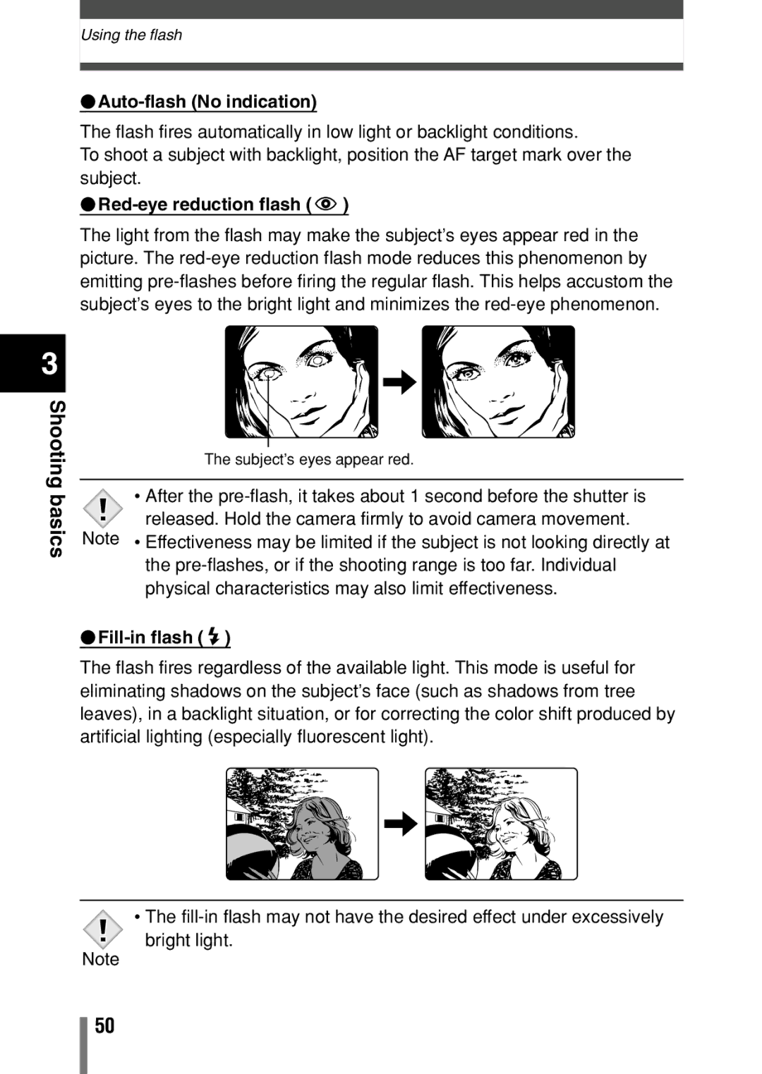 Olympus C-150 quick start  Auto-flash No indication,  Red-eye reduction flash,  Fill-in flash 