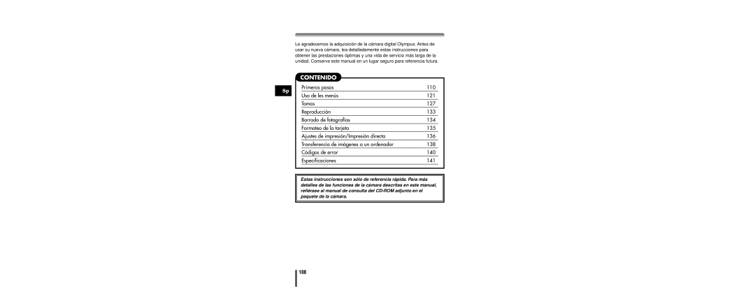 Olympus C-160 manual Contenido, 108 