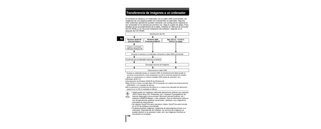 Olympus C-160 manual Transferencia de imágenes a un ordenador, 138 