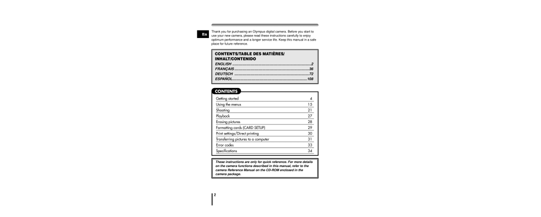 Olympus C-160 manual Contents 