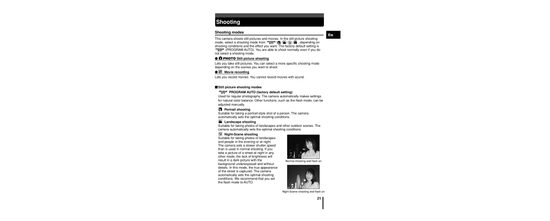 Olympus C-160 manual Shooting modes 