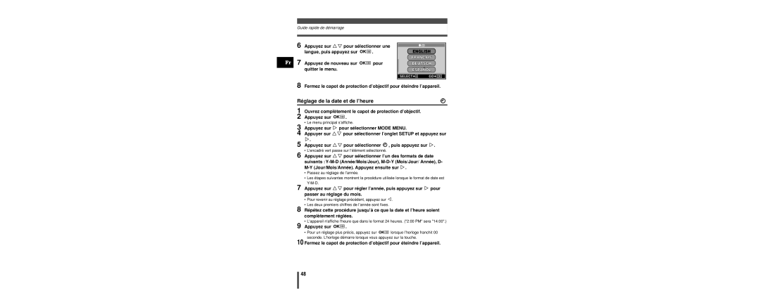 Olympus C-160 manual Réglage de la date et de l’heure 