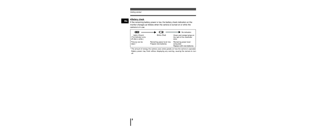 Olympus C-160 manual Battery check 