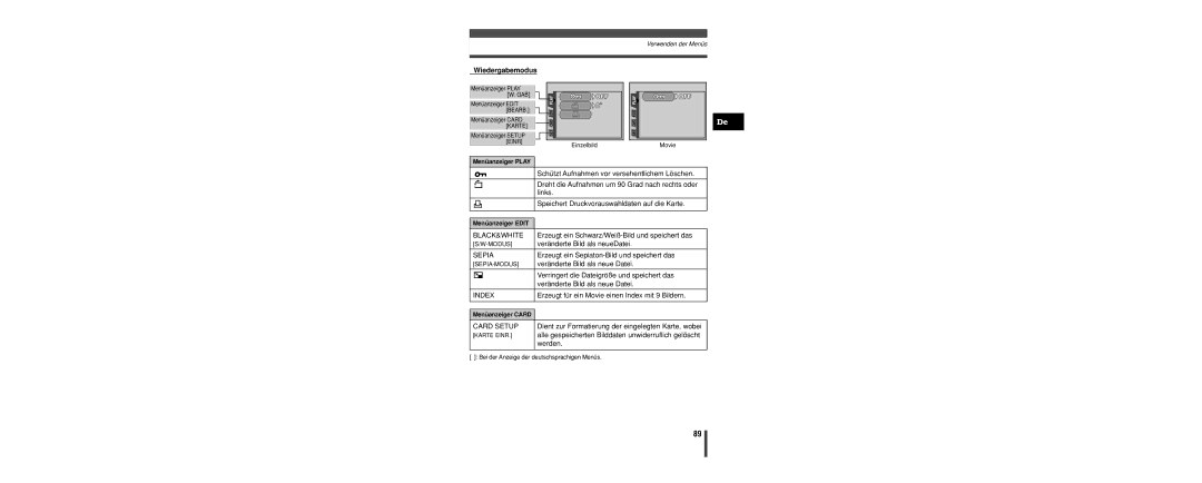 Olympus C-160 manual Schützt Aufnahmen vor versehentlichem Löschen 