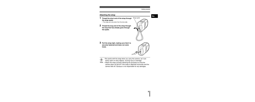 Olympus C-160 manual Attaching the strap 