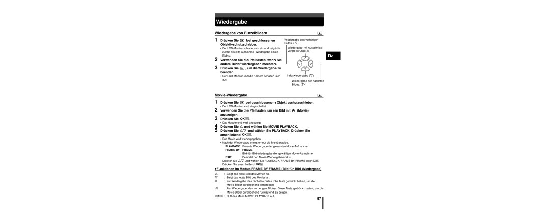 Olympus C-160 manual Wiedergabe von Einzelbildern, Movie-Wiedergabe 