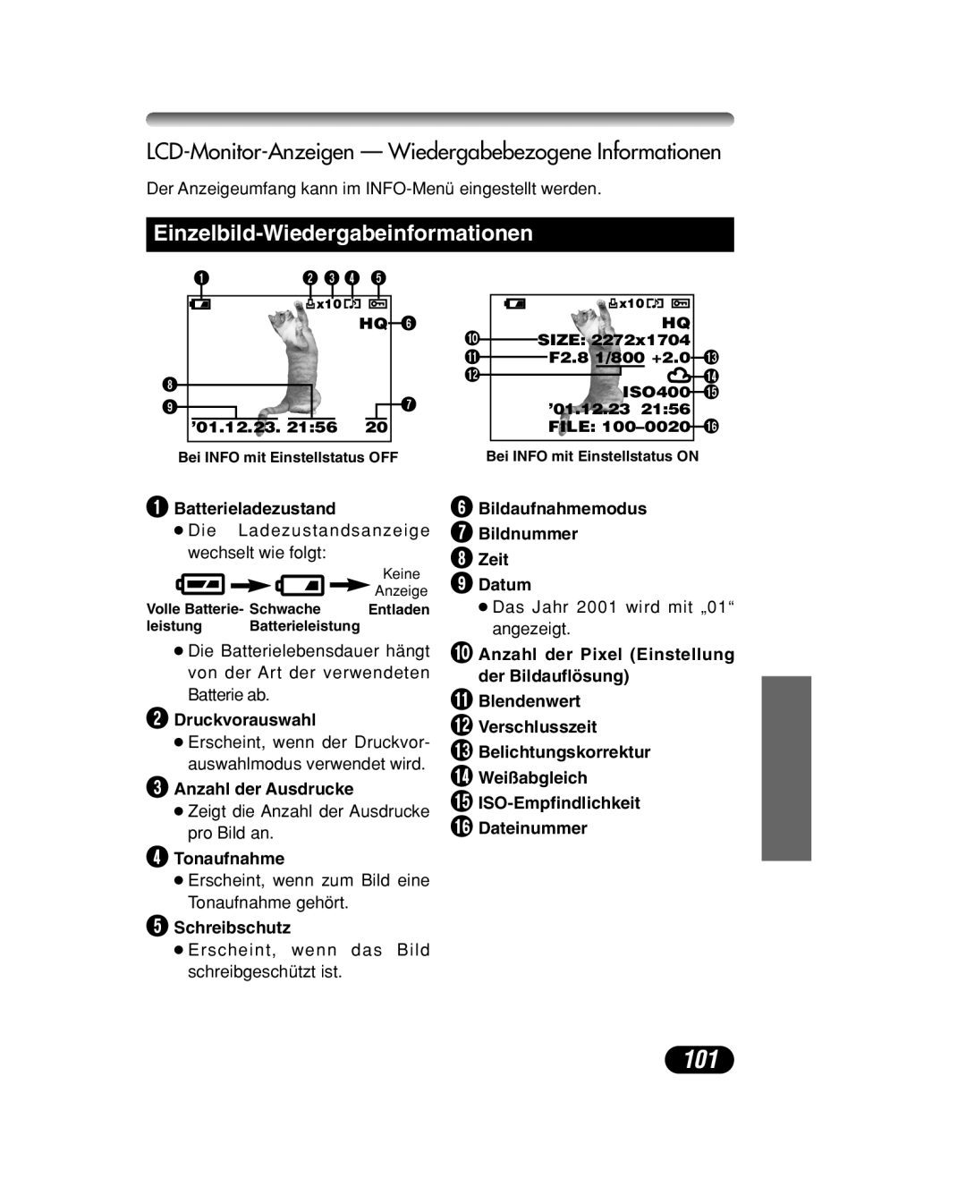 Olympus C-40 ZOOM manual 101, LCD-Monitor-Anzeigen Wiedergabebezogene Informationen 