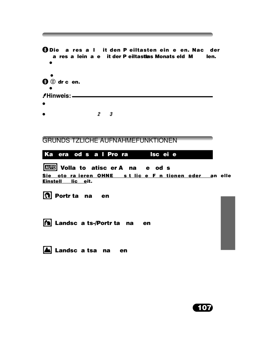 Olympus C-40 ZOOM manual 107, Grundsätzliche Aufnahmefunktionen, Kameramoduswahl Programmwählscheibe 