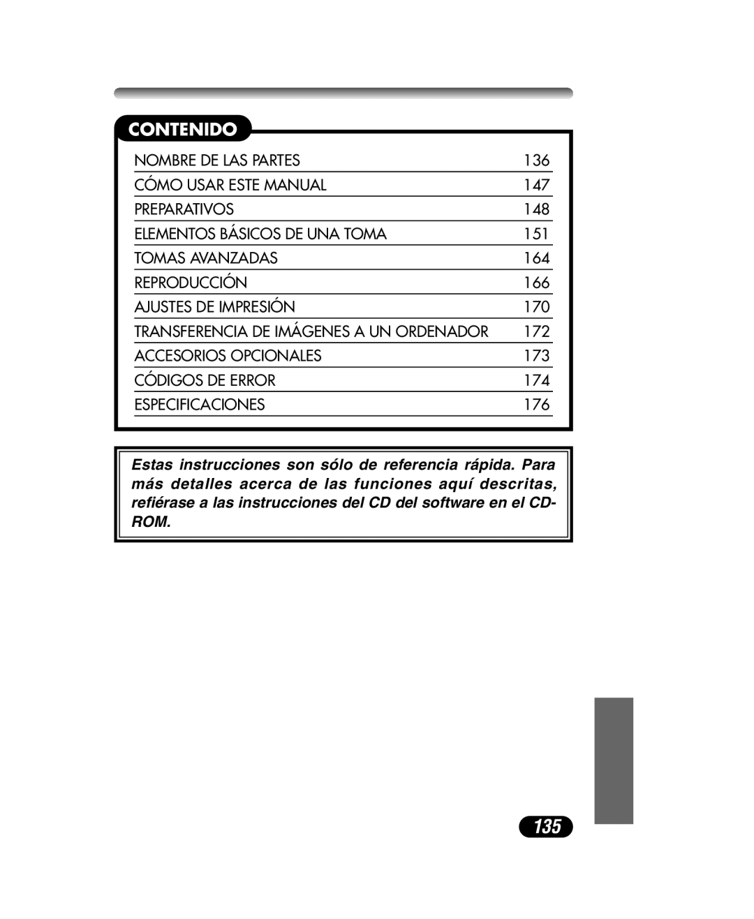 Olympus C-40 ZOOM manual 135, Contenido 