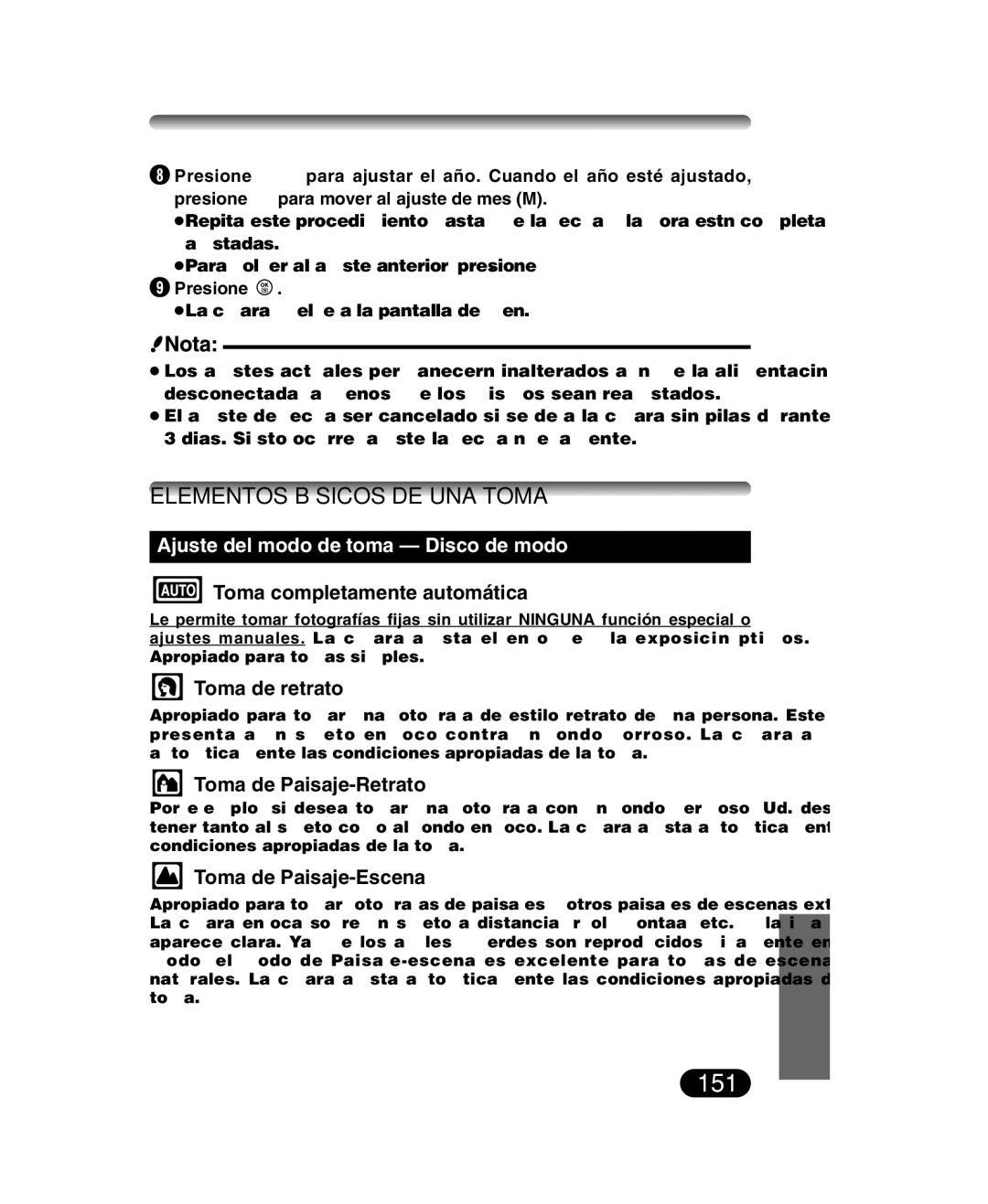 Olympus C-40 ZOOM manual 151, Elementos Básicos DE UNA Toma, Ajuste del modo de toma Disco de modo 