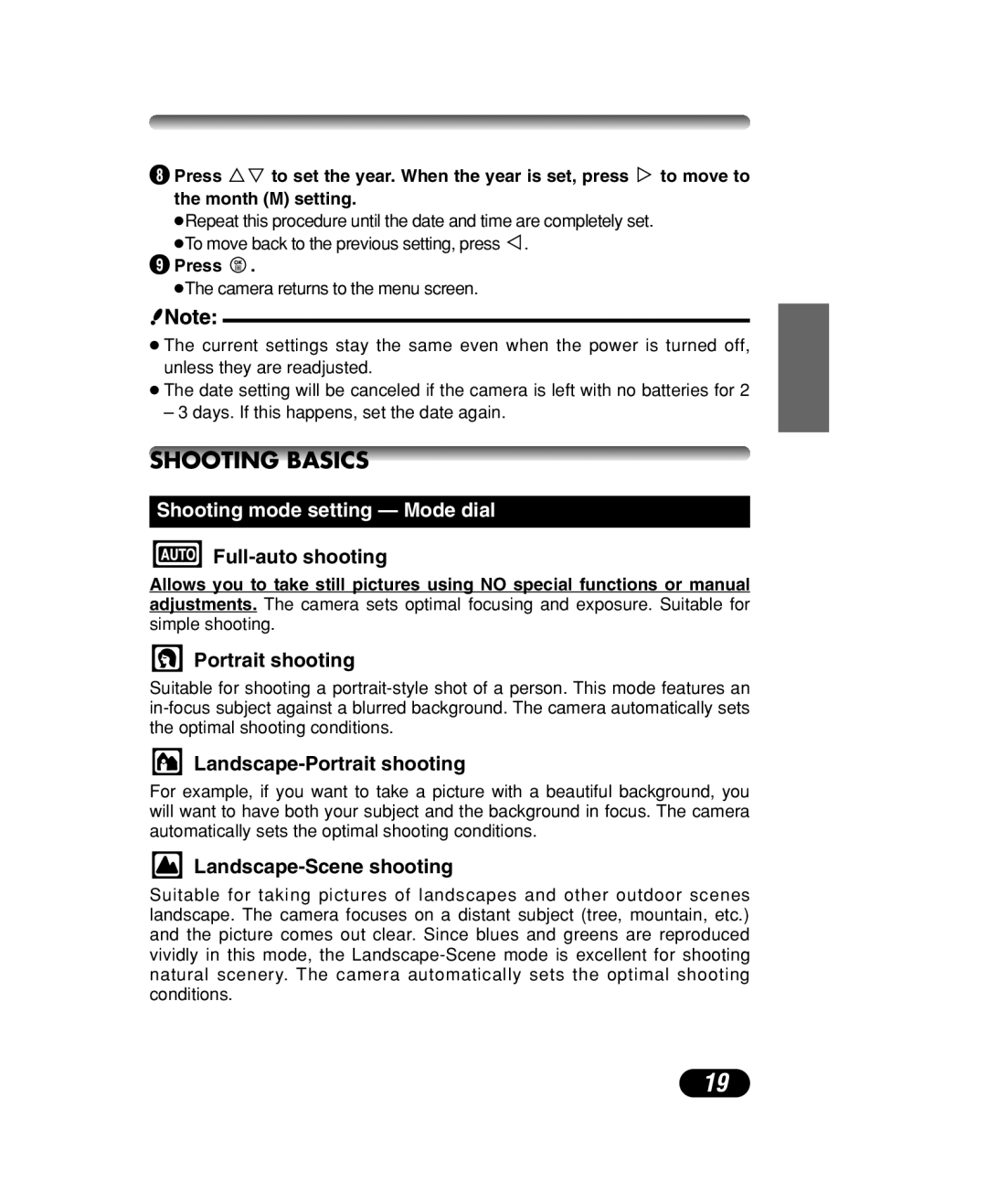 Olympus C-40 ZOOM manual Shooting Basics, Shooting mode setting Mode dial 