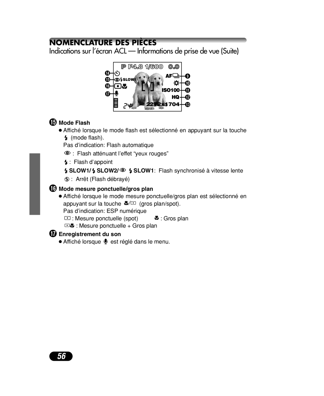 Olympus C-40 ZOOM manual Mode Flash, Mode mesure ponctuelle/gros plan 