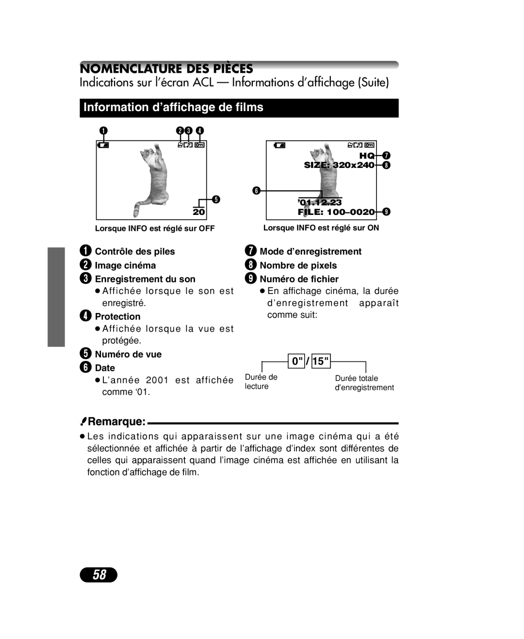 Olympus C-40 ZOOM manual Indications sur l’écran ACL Informations d’affichage Suite, Numéro de vue Date 