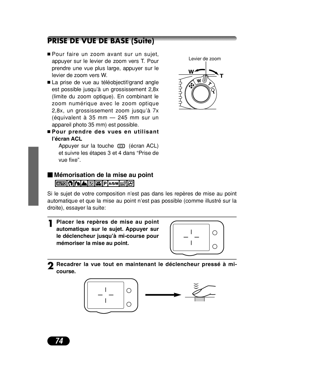 Olympus C-40 ZOOM manual  Mémorisation de la mise au point,  Pour prendre des vues en utilisant l’écran ACL 