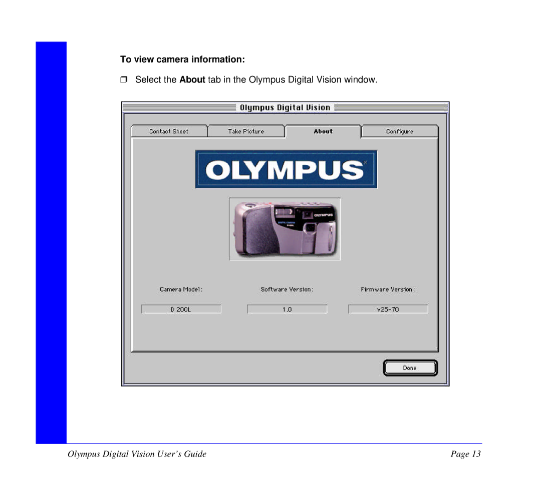 Olympus Camcorder manual To view camera information 