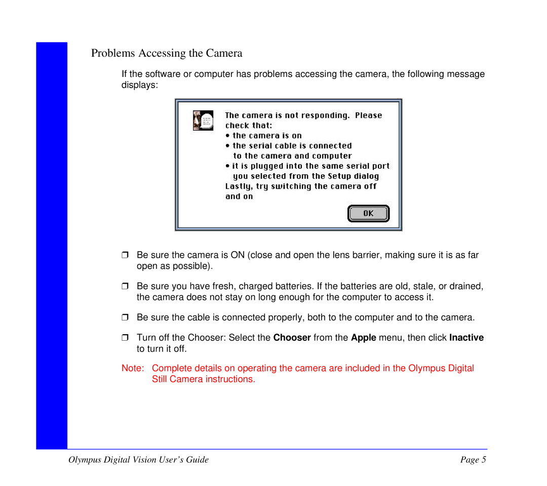 Olympus Camcorder manual Problems Accessing the Camera 