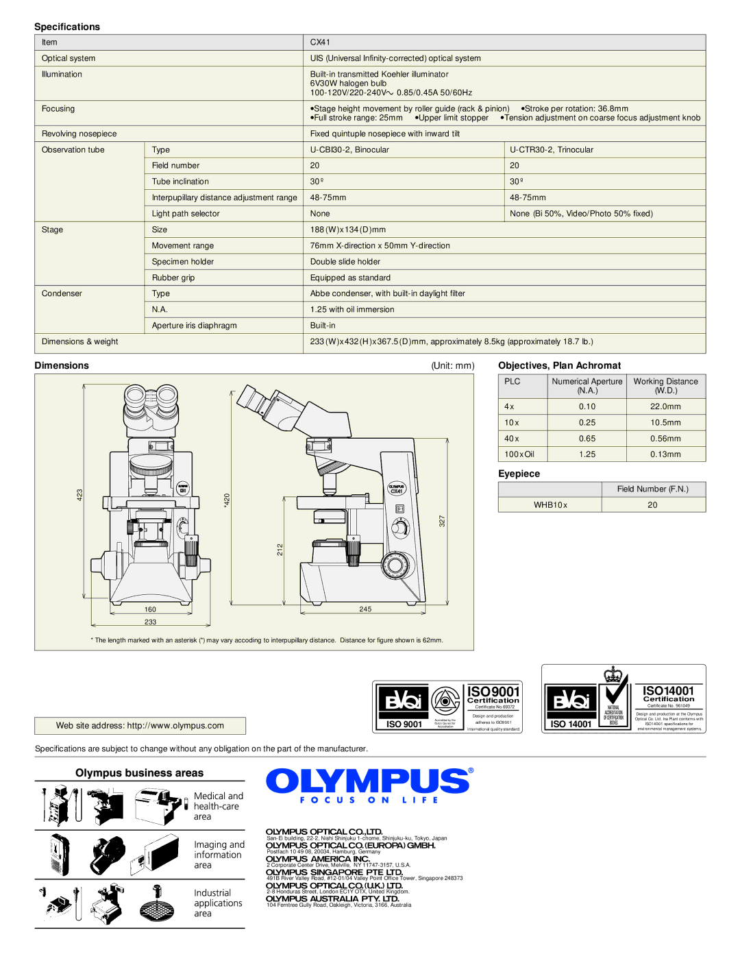 Olympus CX41 manual ISO9001 