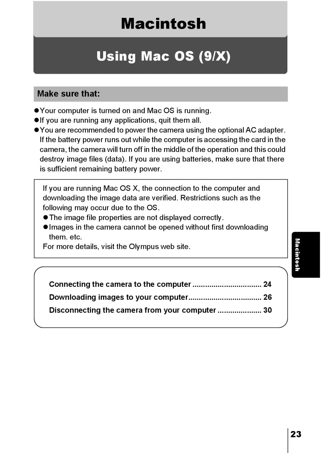 Olympus D390, D-390, C-150 operation manual Macintosh 