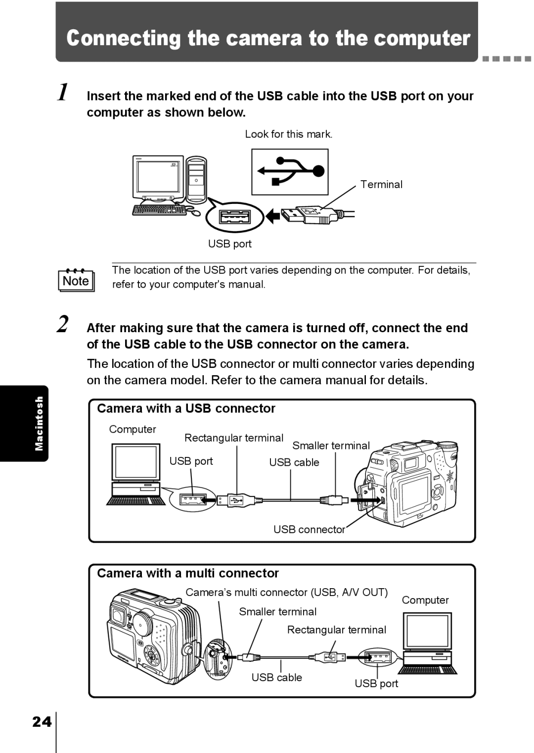 Olympus C-150, D-390, D390 operation manual Connecting the camera to the computer 