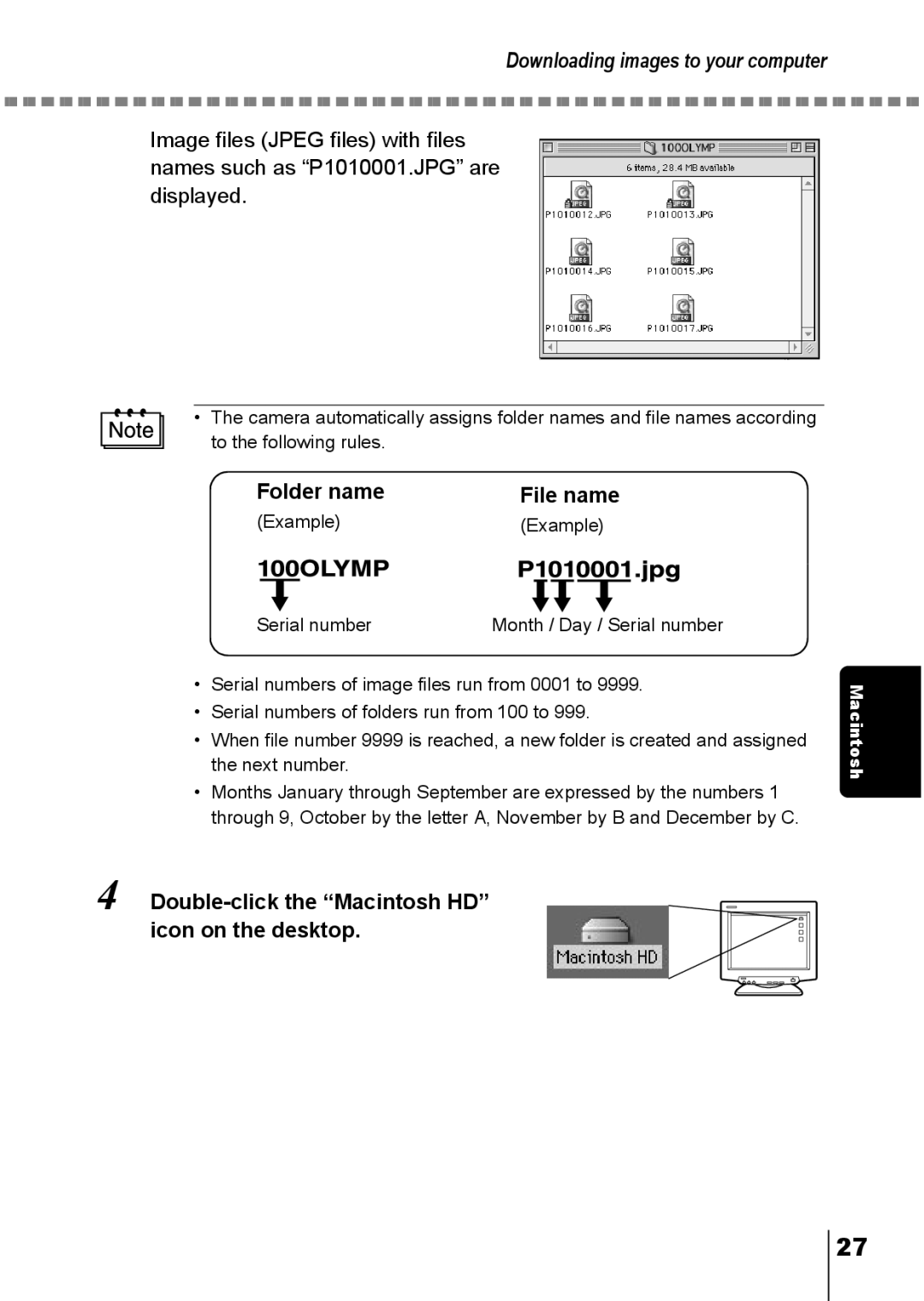 Olympus C-150, D-390, D390 operation manual Double-click the Macintosh HD icon on the desktop 