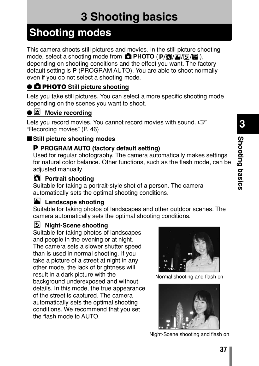 Olympus C-150, D-390, D390 operation manual Shooting modes, Shooting basics 